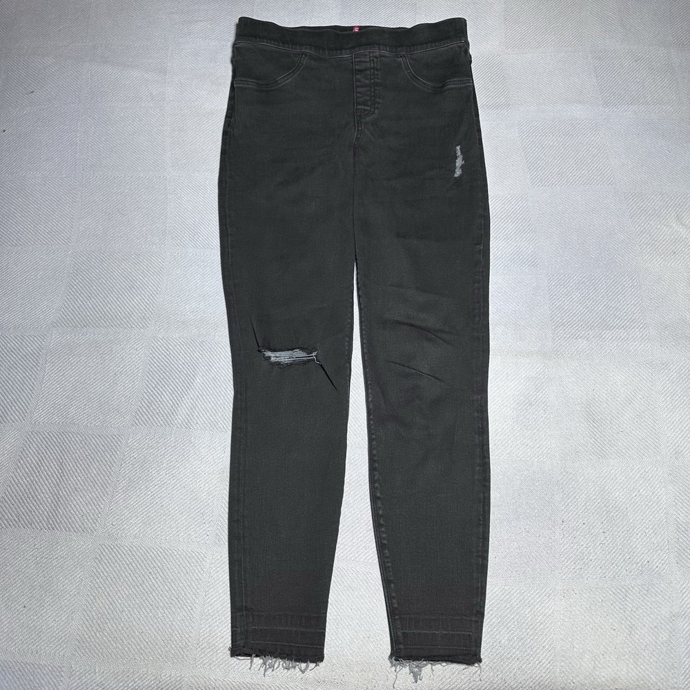 Spanx‎ Distressed Skinny Ankle Jeans Size Medium Raw Hem Pull On Stretch Denim
